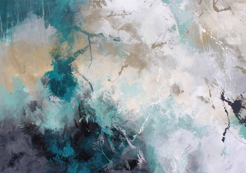 " Sandstorm " Teal green abstract acrylic art by Yana Sagan, Painting for Sale on Singulart