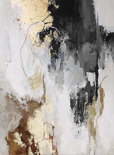 " Gray Flux 3 " Gray gold white abstract acrylic art di Yana Sagan, Pittura in vendita su Singulart