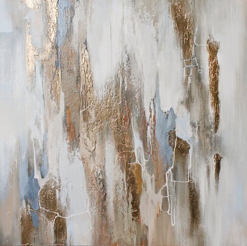 " Cascade 2 " Abstract gold and white acrylic art di Yana Sagan, Pittura in vendita su Singulart