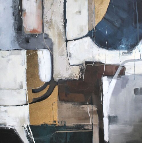 " Rampant " Abstract acrylic blue gray gold art de Yana Sagan, Pintura a la venta en Singulart
