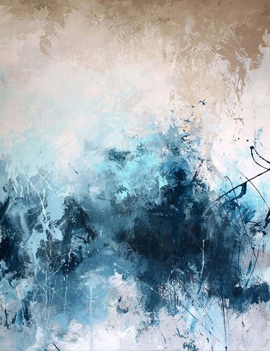 " Blue ink " Acrylic abstract navy blue art van Yana Sagan, Schilderij te koop op Singulart
