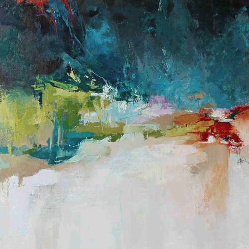 " Thunderstorm " Teal and navy blue abstract acrylic art van Yana Sagan, Schilderij te koop op Singulart