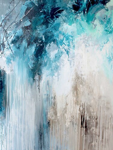 " Water streams " Teal and navy blue gray acrylic art van Yana Sagan, Schilderij te koop op Singulart