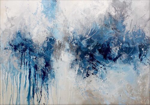 " Evening rain " Blue navy acrylic abstract art van Yana Sagan, Schilderij te koop op Singulart