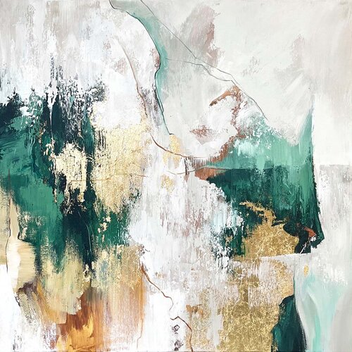 " Green Sobriety "  Green gold abstract acrylic art van Yana Sagan, Schilderij te koop op Singulart