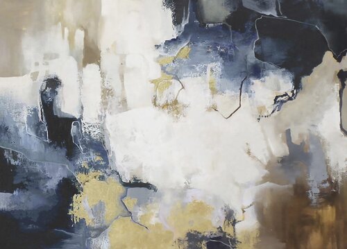 " Blue Flash " Acrylic navy blue white abstract art van Yana Sagan, Schilderij te koop op Singulart
