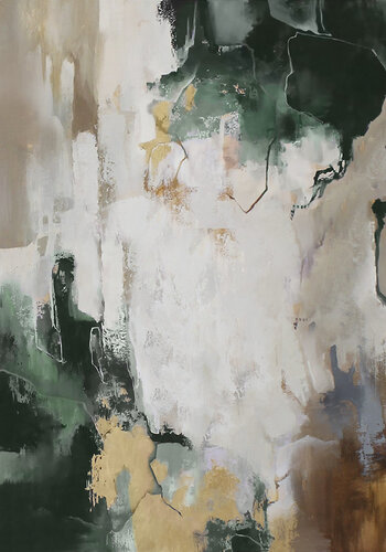 " Green Bloom "  Abstract green gold acrylic art van Yana Sagan, Schilderij te koop op Singulart