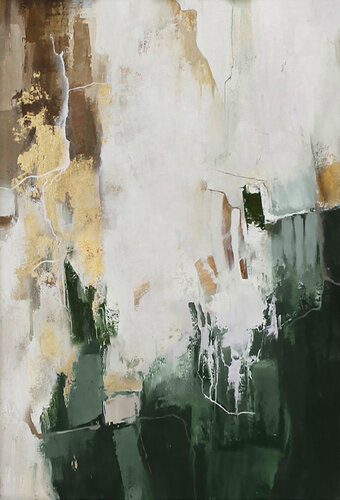 " Green Bloom 2 " Green and gold abstract acrylic art van Yana Sagan, Schilderij te koop op Singulart