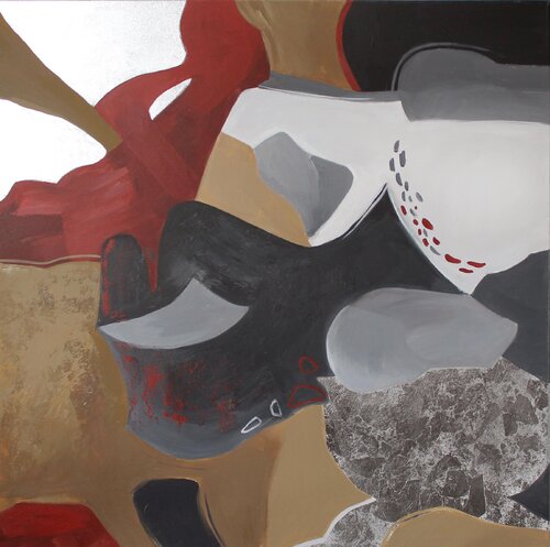 " Streams 2 " Brown red silver abstract acrylic art di Yana Sagan, Pittura in vendita su Singulart