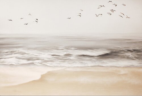 " Sea vibes 3 " Beige gray seascape oil art van Yana Sagan, Schilderij te koop op Singulart