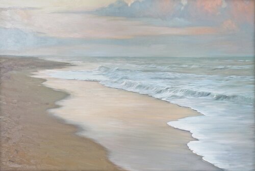 " Sea vibes 5 " Blue beige coastal landscape oil art by Yana Sagan, 회화 for Sale on Singulart