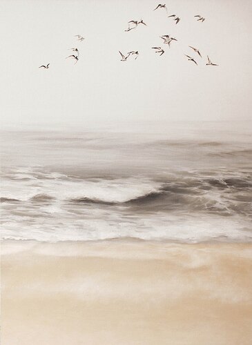 "Sea vibes 4" Beige gray oil landscape art van Yana Sagan, Schilderij te koop op Singulart