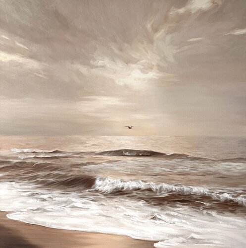 " Seaside 2 " Grey beige sea oil art Yana Sagan
