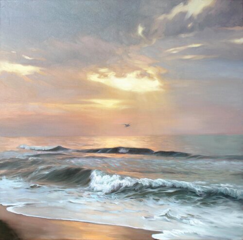 " Seaside " Sunset and coast oil art de Yana Sagan, Pintura a la venta en Singulart