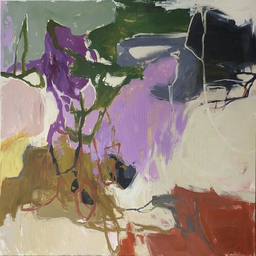 "In the garden" Abstract violet green orange oil art Yana Sagan