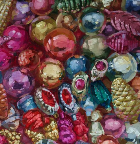 "Childhood" Pink yellow blue red oil art van Yana Sagan, Schilderij te koop op Singulart