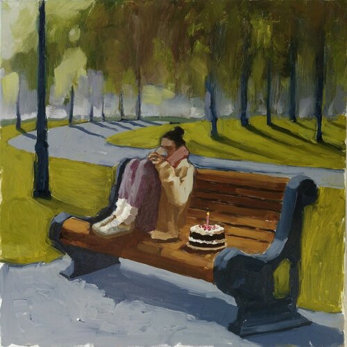 "Loneliness" Sunny autumn human condition landscape oil von Yana Sagan, Malerei kaufen auf Singulart