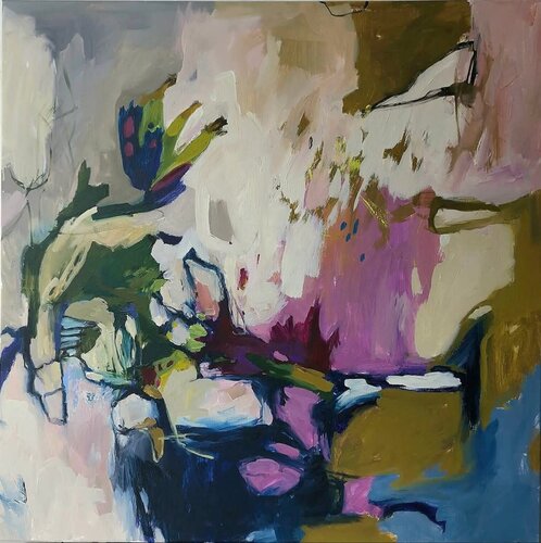 "Rise" Abstraction green blue pink gray oil art von Yana Sagan, Malerei kaufen auf Singulart