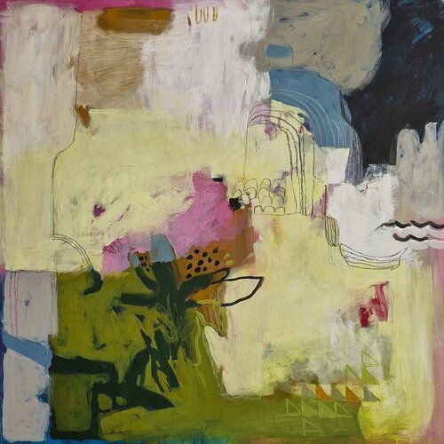 "Waves of the sun" Abstract yellow green pink oil art Yana Sagan