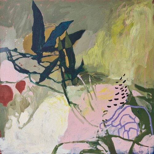 "Garden sound" Abstract green pink yellow oil art von Yana Sagan, Malerei kaufen auf Singulart