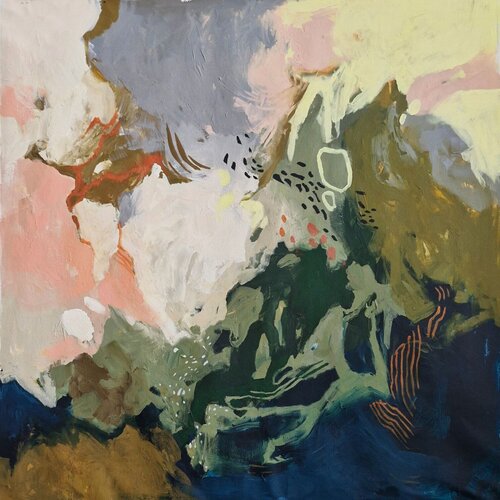 "Lake sound" Abstract green pink blue oil art di Yana Sagan, Pittura in vendita su Singulart