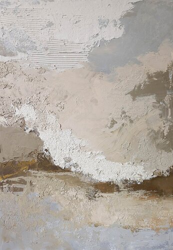 " Fjord 2 "  Abstract blue gray beige acrylic high textured art van Yana Sagan, Schilderij te koop op Singulart