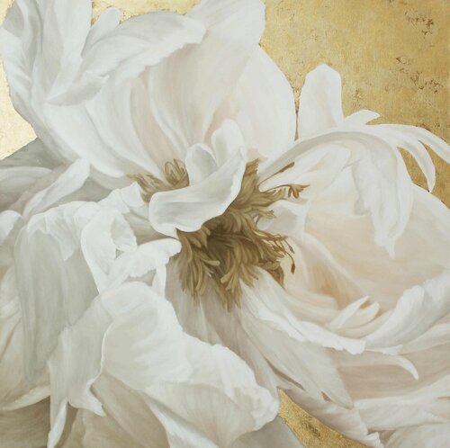 " Silk Flowers 3 " White and gold oil peonies art de Yana Sagan, Pintura a la venta en Singulart