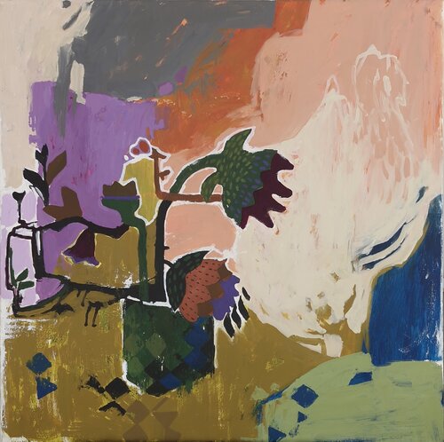 "Homeplant" Abstract green orange blue oil art di Yana Sagan, Pittura in vendita su Singulart