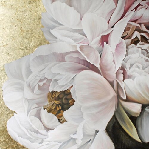 " Golden Silk Peonies " Pink white gold peonies oil art von Yana Sagan, Malerei kaufen auf Singulart