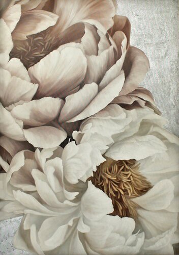 " Silk Flowers 2 " White pink silver oil peonies art von Yana Sagan, Malerei kaufen auf Singulart