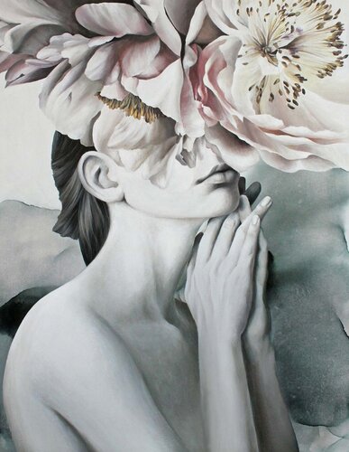 " Spring mood " Girl and flowers peony oil art by Yana Sagan, 회화 for Sale on Singulart