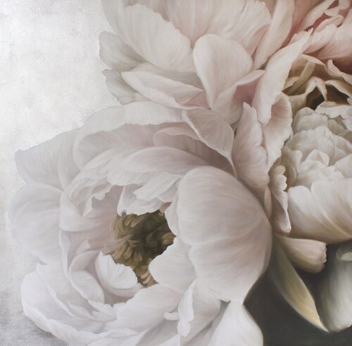 " Silk peonies " White pink silver oil flower art Yana Sagan