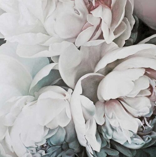 " Tender peonies "  White flower oil canvas art de Yana Sagan, Pintura a la venta en Singulart