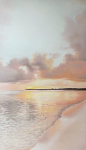 "Pink Dream" Pink beige oil seascape art di Yana Sagan, Pittura in vendita su Singulart