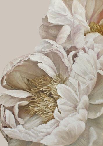 " Gray Silk Flowers "  Gray and white peony oil canvas art van Yana Sagan, Schilderij te koop op Singulart
