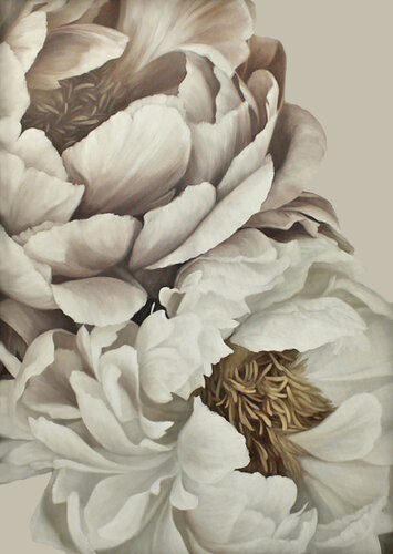 " Gray Silk Flowers 2 " Gray white peony oil canvas art di Yana Sagan, Pittura in vendita su Singulart