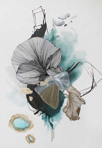 " Concord 5 " Teal white abstract acrylic art by Yana Sagan, Painting for Sale on Singulart