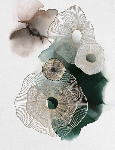 " Emerald golden molecules " Abstract emerald gold acrylic art di Yana Sagan, Pittura in vendita su Singulart