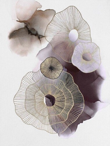 " Purple golden molecules " Abstract gold purple acrylic art von Yana Sagan, Malerei kaufen auf Singulart