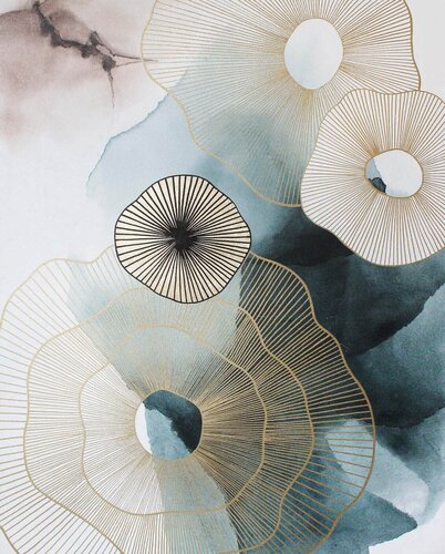 " Golden molecules 3 " Blue abstract minimal acrylic art von Yana Sagan, Malerei kaufen auf Singulart