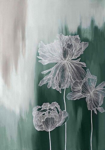 " Emerald Thinness 3 " Abstract flower gray silver green acrylic art di Yana Sagan, Pittura in vendita su Singulart