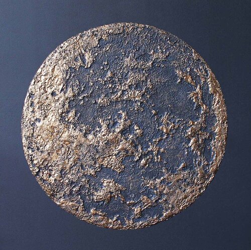 " Moon " Gold moon abstract acrylic high textured art by Yana Sagan, 회화 for Sale on Singulart