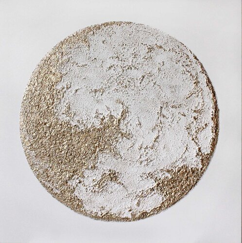 " White Moon " Moon high textured gold and white acrylic art Yana Sagan