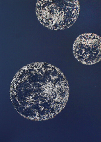 " Planets " High textured acrylic navy silver planets art by Yana Sagan, 회화 for Sale on Singulart