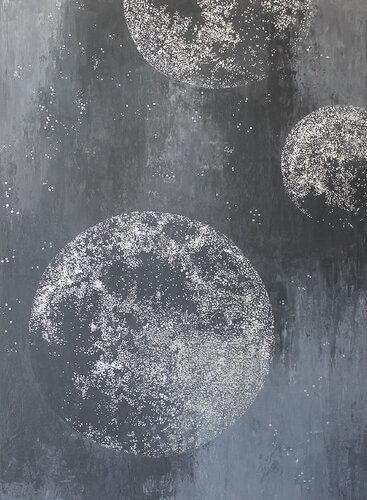 " Silver Planets " Abstract gray silver planets acrylic art de Yana Sagan, Pintura a la venta en Singulart