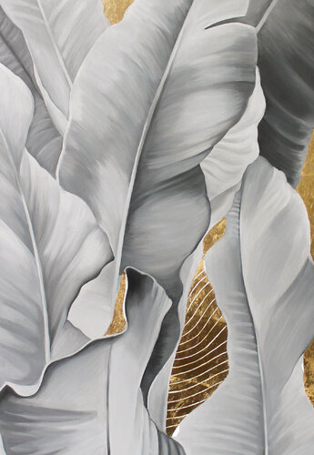 " Golden leaves " Banana leaves oil art van Yana Sagan, Schilderij te koop op Singulart