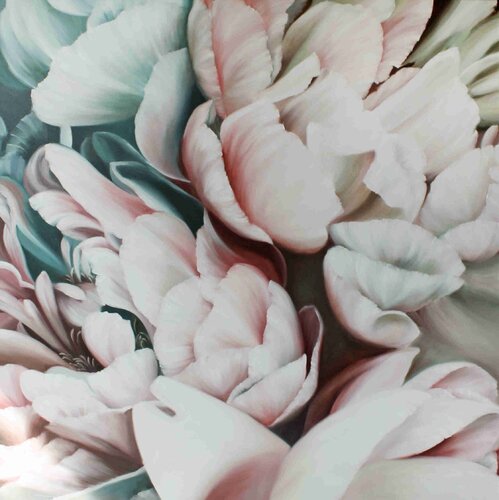" Peonies bouquet 2 " White flower oil canvas art van Yana Sagan, Schilderij te koop op Singulart