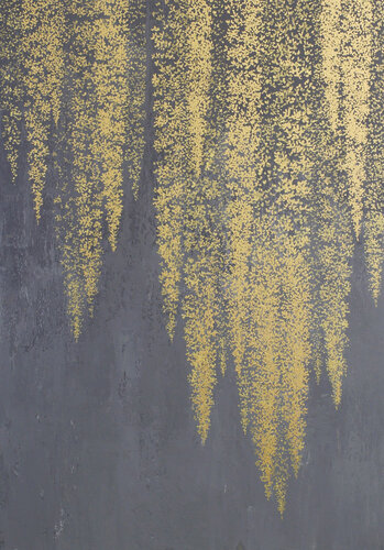 " White Wisteria 3 "  Gold white gray flower abstract acrylic art van Yana Sagan, Schilderij te koop op Singulart