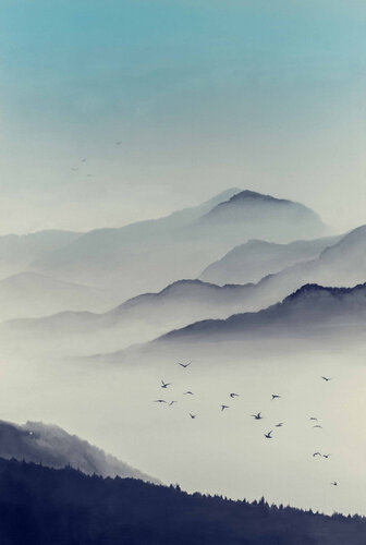 " Morning Haze " Blue landscape oil art de Yana Sagan, Pintura a la venta en Singulart