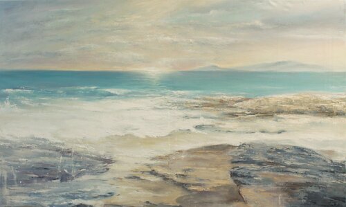 " Seashore " Blue seascape oil art Yana Sagan